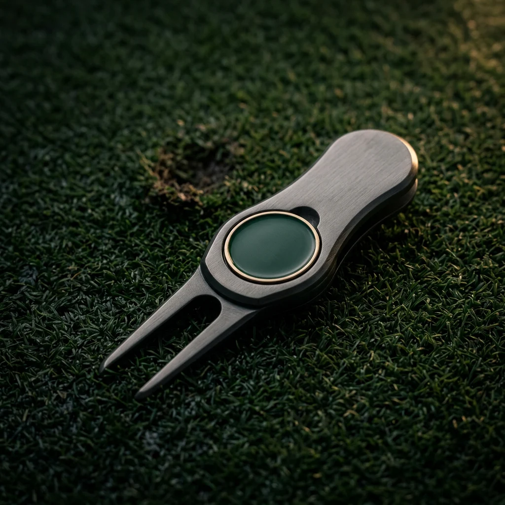 Custom divot tool with ball marker as a golf outing giveaway idea players keep
