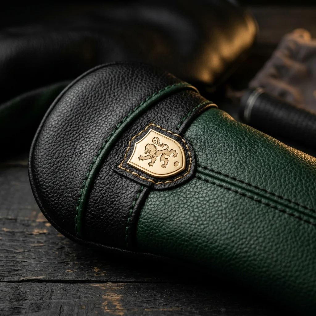 Close-up of embroidered logo and number on a custom hybrid headcover